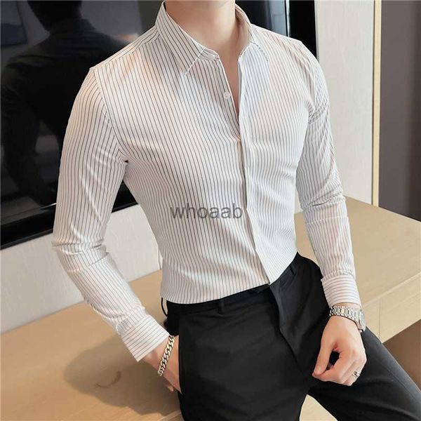 Men's Dress Shirts Nouvelles chemises hommes vêtements coréen Slim Fit rayure à manches longues Chemise hommes décontracté grande taille affaires vêtements de cérémonie Chemise Homme 4XL-S YQ230926
