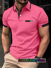 Chemises de robe masculine Nouveau bouton de mode d'été Polo Summer 3D Imprimé rose à manches courtes Polo Business Casual Polo Streetwear Men Polo D240427