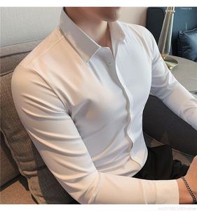 Overhemden voor heren, strijkvrij, elastisch overhemd met lange mouwen, effen kleur, zakelijke en professionele kleding, werkkleding