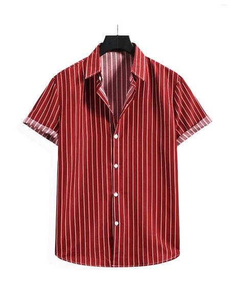 Camisas De Vestir Para Hombres Pinkdeer Camisa De Color Sólido A Rayas De Manga Corta Con Solapa Para Hombres Marrón Azul Rojo