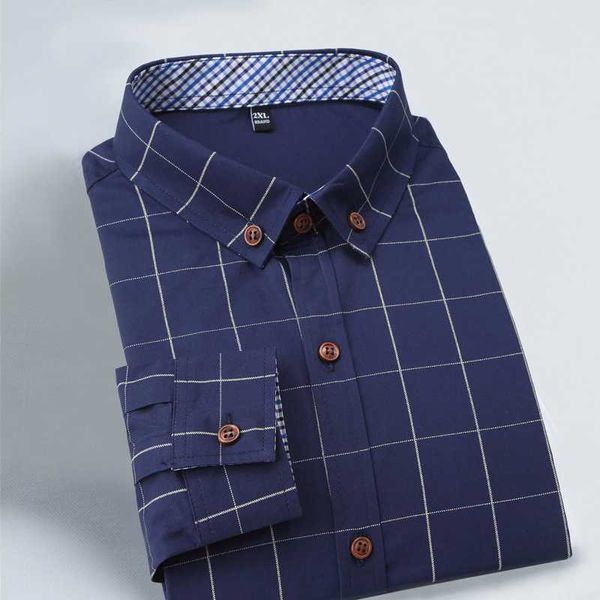 Camisas de vestir para hombres Camisa de algodón a cuadros marrón con botones casuales para hombres Ropa de marca de otoño para hombres Camisas de manga larga ajustadas Social Tallas grandes M-5XL P230427