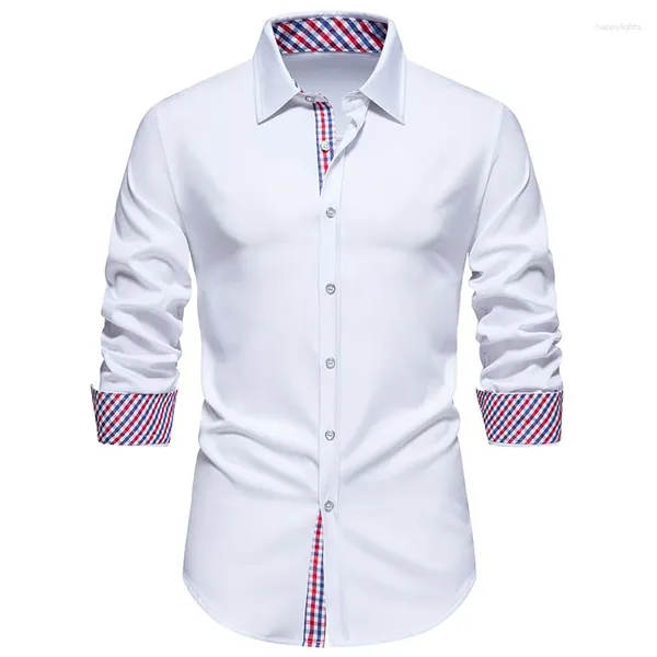 Chemises habillées pour hommes Plaid Patchwork formel classique affaires lieu de travail à manches longues mâle mariage bal Banquet Chemise Hombre