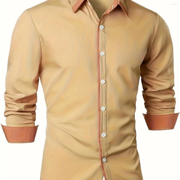 Chemise habillée pour hommes, grande taille, couleur contrastée, élégante, coupe cintrée, manches longues, pour printemps, automne et hiver