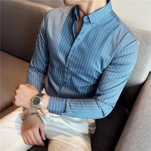 Chemises habillées pour hommes plus taille m-3xl coréen à manches longues à manches riches en rayures simples slim fit commerciale de bureau décontracté Homme