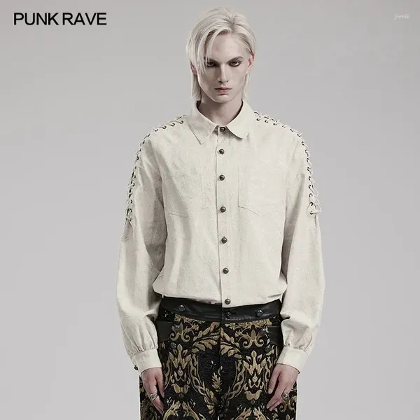 Chemises robes pour hommes punk rave gothique brodé chemise tissée exquise à la main cousue bouton de fête de fête de fête décontractée vestiges 2 couleurs