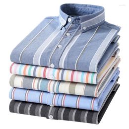 Camisas de vestir para hombre, camisa a cuadros a rayas Oxford de algodón puro, informal de negocios, manga larga de alta calidad para hombre, camisa abotonada Vere22 para hombre