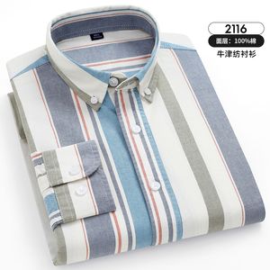 Chemises habillées pour hommes Chemise à carreaux rayée en pur coton Oxford Arrivée Business Casual Chemise à manches longues facile à prendre en charge pour hommes Chemise boutonnée 230728