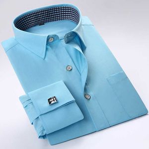 Heren DRAAD SHIRTS KWALITEIT Formele Franse manchetknopen Shirt Heren heren met lange mouwen Tuxedo mannelijk merk slanke fit knop manchet mannen jurken shirts feestje bruiloft p230427