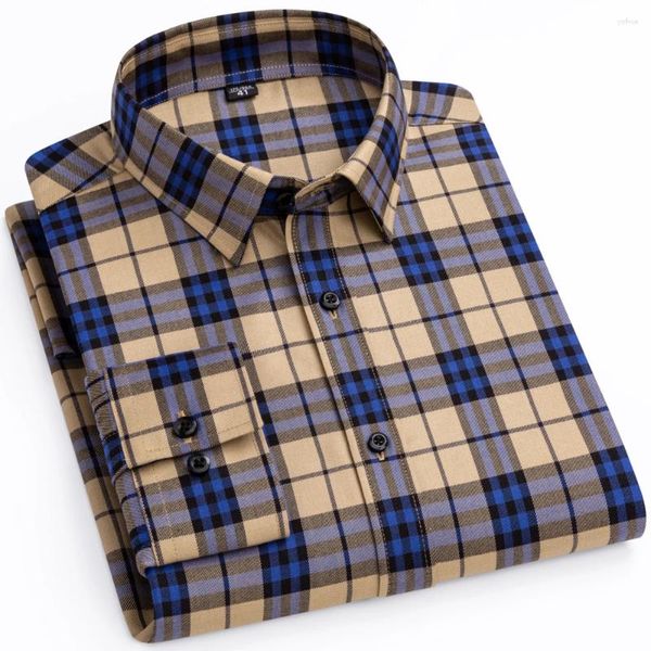 Chemises habillées pour hommes, chemise à carreaux rayée en coton Modal de qualité sans poche, élégante et décontractée, coupe Standard, manches longues, vichy