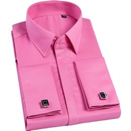 Camisas de vestir de los hombres Camisa de los gemelos franceses de los hombres rosados de la calidad Camisa de los hombres Camisas de la marca masculina ocasional de la manga larga Camisas de vestir del puño francés Slim Fit 230620