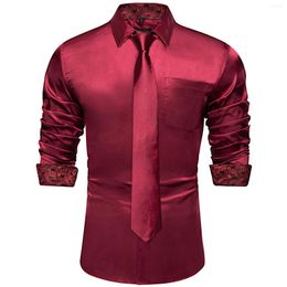 Chemises Habillées Pour Hommes Rouge Jaune Épissage Couleurs Contrastées Pour Hommes Chemise À Manches Longues Pour Hommes Designer Stretch Satin Vêtements Blouses