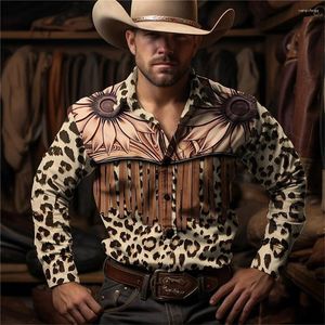 Herenoverhemden Retro Westerse Cowboy Mannelijke Sociale Shirt Blouse Met Lange Mouwen Rockabilly Mannen Straat Vintage Mode Casual Kleding Camisas