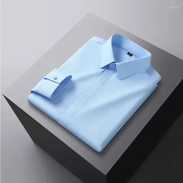 Chemises habillées pour hommes S-6xl Shirt à manches longues Bamboo Fibre Luxury Slim Elastic Anti-Wrinkes Business Office Large Taille Blanc