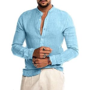 Heren Overhemden S5XL2023 Zomer Effen Kleur Linnen Casual Shirt Vest Lange Mouw Dun En Ademend 230828