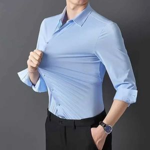 Chemises habillées pour hommes Business anti-rides transparentes Silky High Elastic Spandex Mens à palette longue à palette