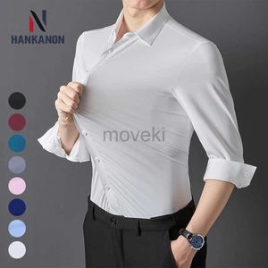 Camisas de vestir para hombres sin costuras antideslizadores Silky alto elástico spandex camiseta manga larga social no hierro color sólido casual d240427