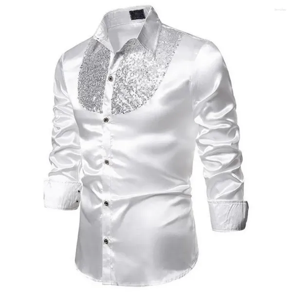 Chemises de robe pour hommes Mariage de chemise brillante pour hommes à manches longues à manches longues à manches longues.