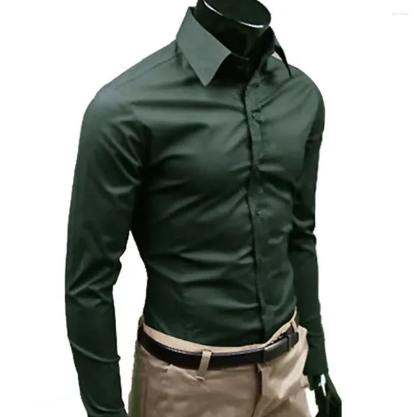 Chemises habillées pour hommes chemise mode coupe ajustée coton affaires Snap à manches longues boutonné pour la fête