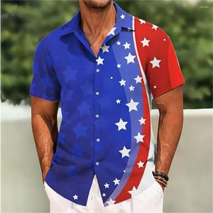 Chemises habillées pour hommes chemise drapeau du jour de l'indépendance imprimé col Polo à manches courtes en plein air rue créateur de mode décontracté doux
