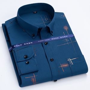 Heren Overhemden Overhemd Print Heren Lente Mode Informeel Zacht Comfort Knoop Plaid Smart Shirt Slim Fit Stretch Anti-rimpel Strijkvrij Sociaal Tops 230808
