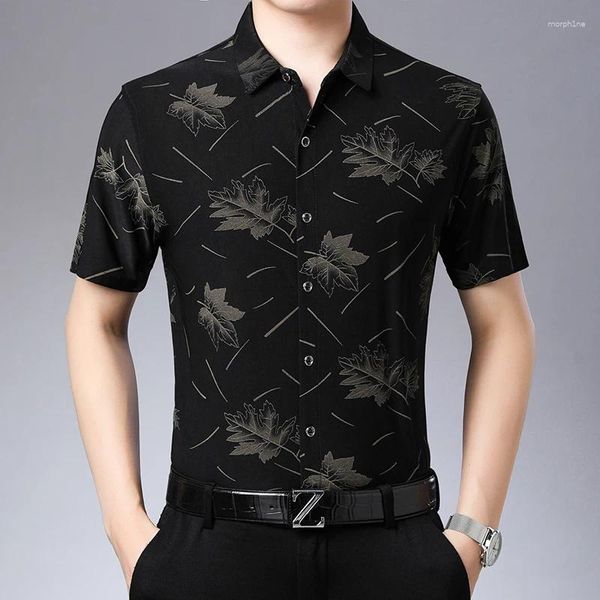 Camisas de vestir para hombres Camisa de manga corta Impresión Polo Autumn 2024 Business informal Retro étnico en talla asiática M-4XL