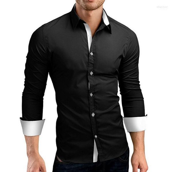 Camisas de vestir para hombre SHUJIN Camisa de negocios de manga larga Cuello doble Temporada Fiesta de moda Trabajo de oficina Slim 2022