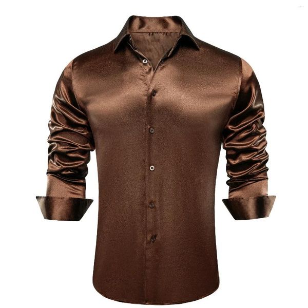 Camisas de vestir para hombres para hombres de seda mangas largas de satén