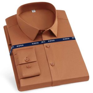 Chemises habillées pour hommes Silk Touch Mens Classic Long Long Slems Shirts Sans Pocket Standard-Fit Formal Business Work Office Casual Shirt D240507