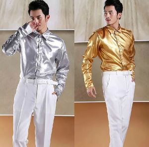Camisas de vestir para hombres Camisa de avión ligera plateada dorada teatral de noche Trajes de talla grande Clothig SXXXL 230927