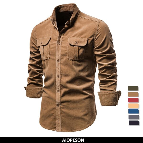 Camisas de vestir para hombres Camisa de algodón 100 de un solo pecho Moda casual de negocios Color sólido Pana Hombres Otoño Slim 230629