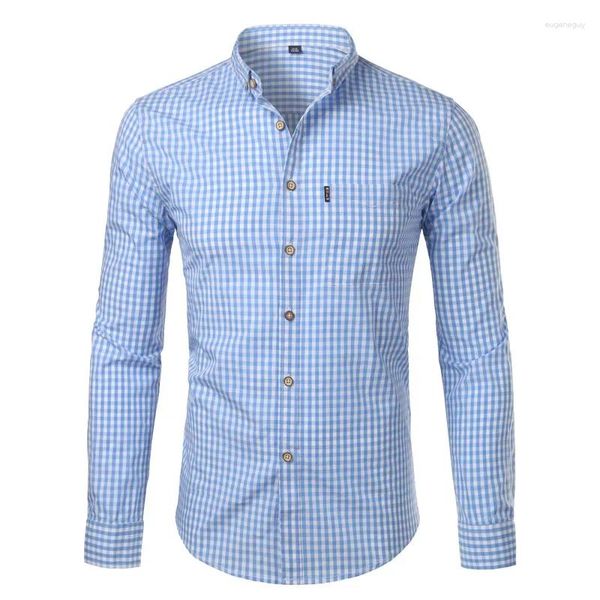 Camisas de vestir para hombres Camisa con botones a cuadros pequeños Hombres 2023 Verano Manga larga Slim Fit Mens Casual Cheques Gingham Chemise Homme