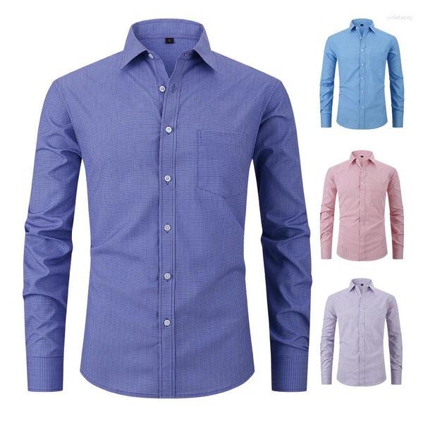 Camisas de vestir para hombres Camisas pequeñas a cuadros para hombres 2023 Marca Camisa de manga larga con botones Camisa formal de negocios a cuadros Gingham Social Chemise Homme