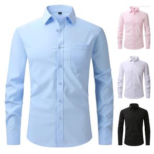 Chemises habillées pour hommes, couleur unie, manches longues, boutonnées, sans plis, pour fête, Banquet, coupe régulière, taille américaine, 15 couleurs, Male2024