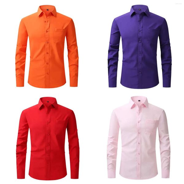 Camisas de vestir para hombres color sólido color manga larga