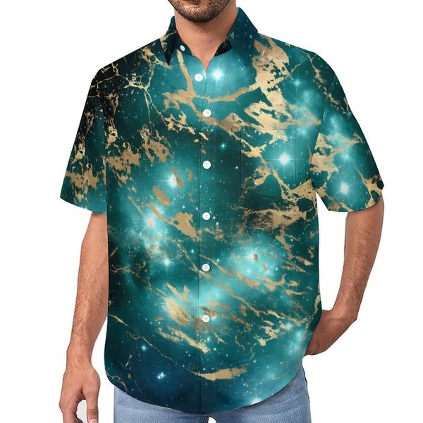Chemises habillées pour hommes Space Marble Vacation Shirt Starry Night Golden Hawaiian Casual Men Blouses élégantes Manches courtes Tops personnalisés Plus Size 230629
