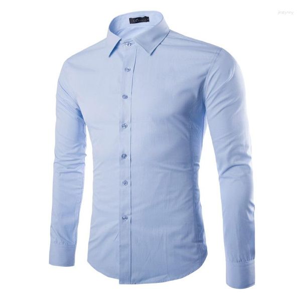 Camisas de vestir para hombres Primavera y otoño Slim Fit Camisa de negocios de manga larga Color sólido Trabajo formal