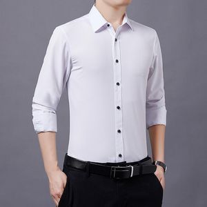 Chemises habillées pour hommes Printemps et automne Solide Manches longues Hommes Vêtements Slim Fit Casual Vêtements de cérémonie Bureau Blouse Tops W464Men's