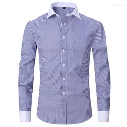 Camisas de vestir para hombres Primavera y verano Camisa de negocios francesa No hierro Formal Manga larga Sólido Rayas Casual Top