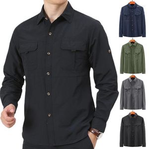 Chemises habillées pour hommes printemps Cargo chemise pour hommes à manches longues haut social décontracté Blouses formelles surdimensionné tactique homme vêtements