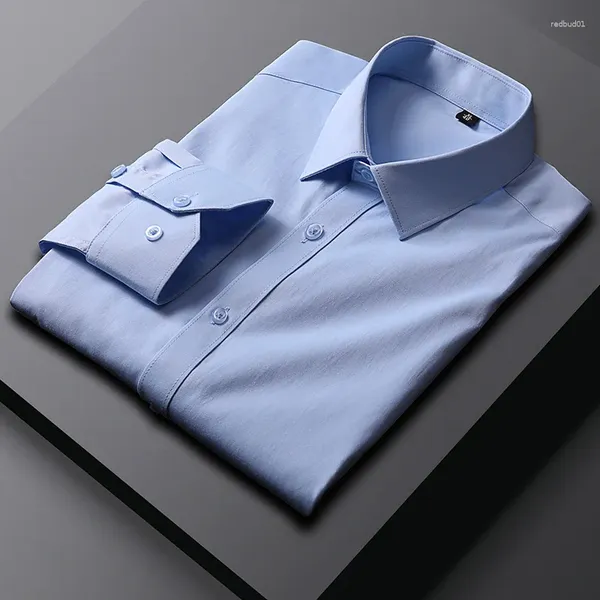 Chemises habillées pour hommes Printemps Chemise à manches longues Vêtements de travail formels Outillage Carrière d'affaires Blanc et bleu