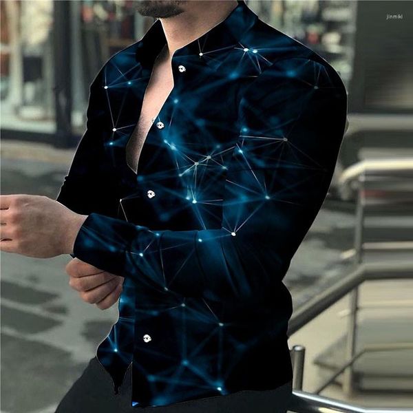 Chemises habillées pour hommes Printemps Hommes Prom Party Tridimensionnel Diamant Géométrique Constellation Cardigan surdimensionné Haut de gamme à manches longues