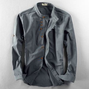 Overhemden voor heren Lente herenoverhemd Japan Vintage stijl Premium linnen Opstaande kraag Slim Fit Enkele rij knopen Eenvoudig ontwerp Casual mode 230828