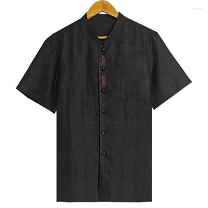 Chemises habillées pour hommes col montant chemise en gaze de soie brodée chinoise été à manches courtes Style père avec haut mûrier 6019