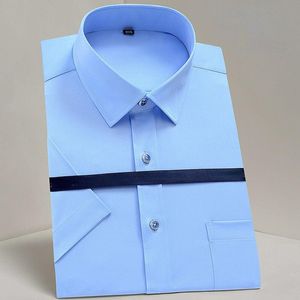 Heren-jurken rekken niet-ijzeren vast classic wit blauw shirt met zak met lange mouwen formele bedrijfsstandaard-fit basissimen's
