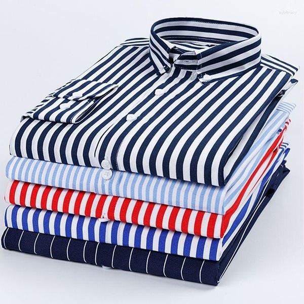 Camisas de vestir para hombres manga larga a rayas 2023 primavera verano casual de moda coreana botón delgado ropa formal