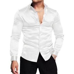 Chemises habillées pour hommes Chemise de salon en satin élégante Cardigan Jeunes Loisirs Affaires Couleur unie Mode simple Manches longues 230707