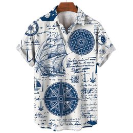 Chemises habillées pour hommes Mode d'été Nautique Graphique 3D Imprimer Manches courtes Casual Tops Chemise de plage pour hommes surdimensionné Blouse ample Camisa 230828