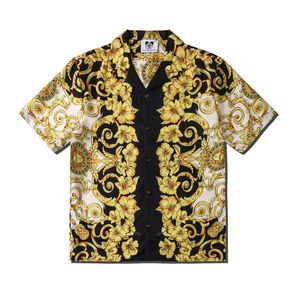 Chemises habillées pour hommes été imprimé floral doré à manches courtes chemise boutonnée hommes Hawaii vacances plage décontracté hawaïen Camisas Para Hombre 230629