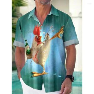 Chemises habillées pour hommes Chemise hawaïenne d'été pour hommes Mode Beach Modèle de poulet Y2K Tops Streetwear Manches courtes Vêtements surdimensionnés Bluas