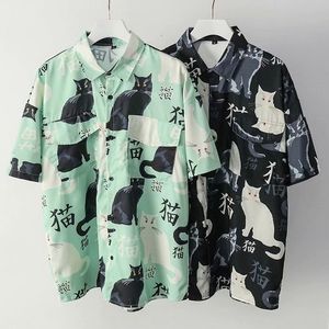 Chemises habillées pour hommes Été de haute qualité Chemise hawaïenne pour hommes 3D animal chat noir imprimé manches courtes à revers grande taille Hawaii hommes plage florale 230828